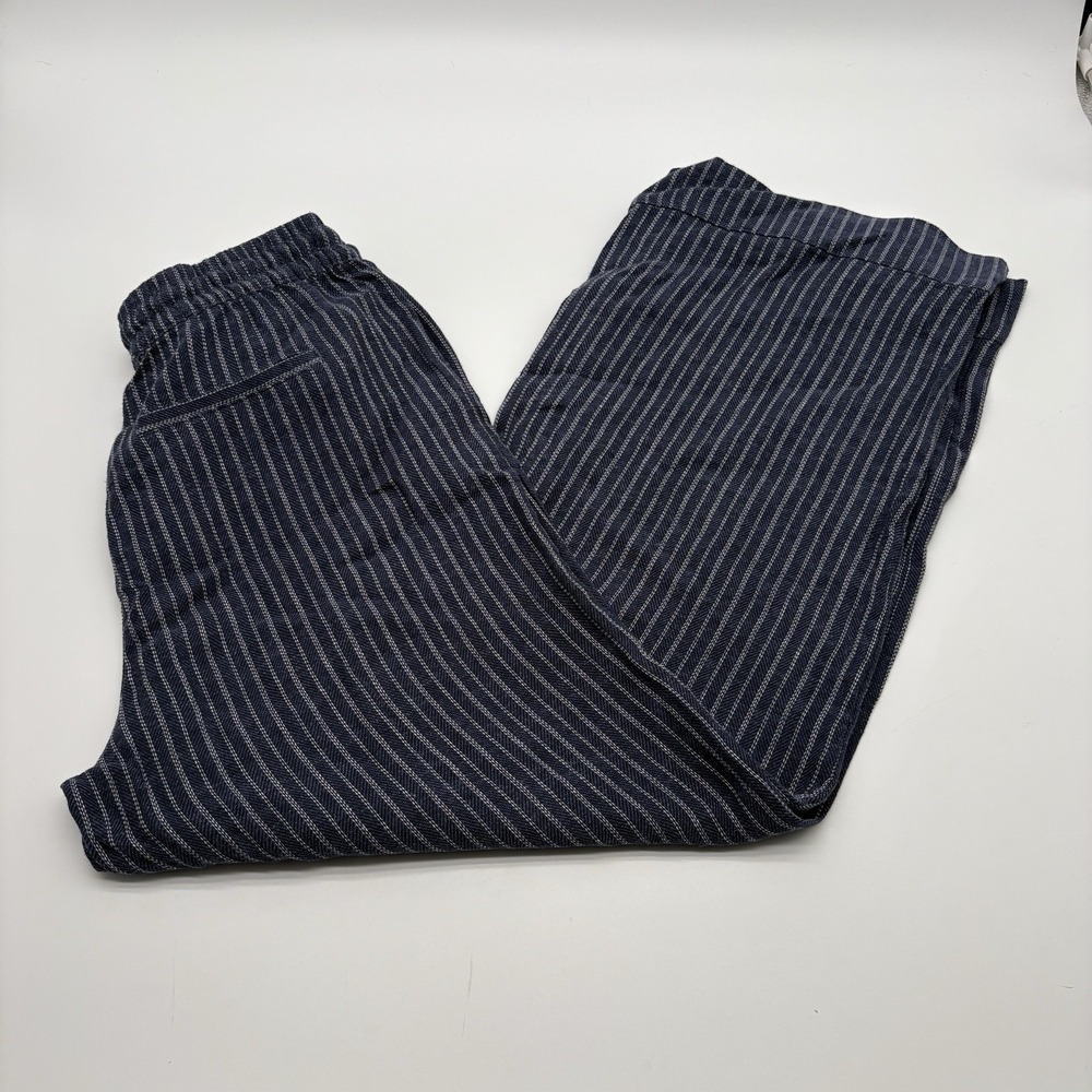 Time and Tru Womens Navy Blue White Striped Linen Blend Wide Leg Pants Small 4-6